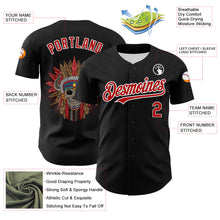Load image into Gallery viewer, Custom Black Red-White 3D Apache Skull Authentic Baseball Jersey
