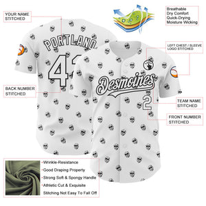Custom White Black 3D Skull Authentic Baseball Jersey
