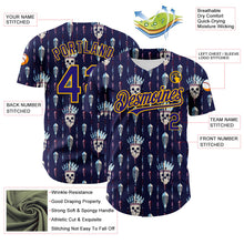 Load image into Gallery viewer, Custom Blue Dark Purple-Gold 3D Apache Skull Authentic Baseball Jersey
