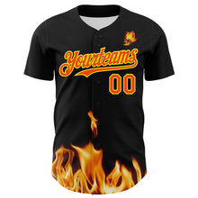Load image into Gallery viewer, Custom Black Orange-Light Yellow 3D Flame? Skull Authentic Baseball Jersey
