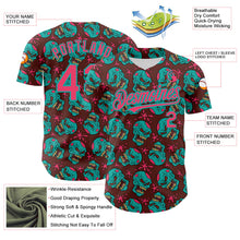 Load image into Gallery viewer, Custom Brown Neon Pink-Aqua 3D Zombie Skull Authentic Baseball Jersey
