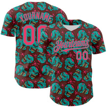 Load image into Gallery viewer, Custom Brown Neon Pink-Aqua 3D Zombie Skull Authentic Baseball Jersey
