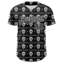 Load image into Gallery viewer, Custom Black White 3D Gothic Skull Authentic Baseball Jersey
