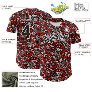Custom Black White 3D Skeleton And Heart Authentic Baseball Jersey