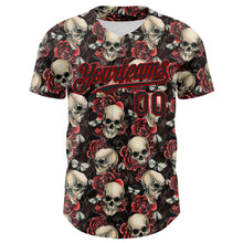 Load image into Gallery viewer, Custom Black Red 3D Skeleton And Flower Authentic Baseball Jersey
