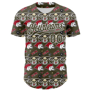 Custom Olive White 3D Punk Rock Skull Authentic Baseball Jersey