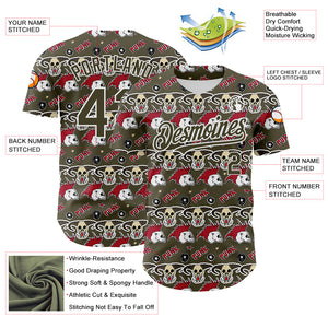 Custom Olive White 3D Punk Rock Skull Authentic Baseball Jersey