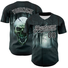 Load image into Gallery viewer, Custom Black White 3D Spooky Skull Authentic Baseball Jersey

