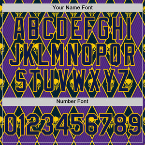 Custom Purple Navy-Gold 3D Skull Authentic Baseball Jersey