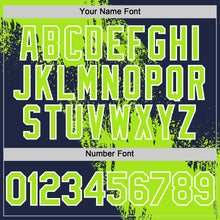 Load image into Gallery viewer, Custom Neon Green Navy-White 3D Pattern Design Abstract Brush Stroke Authentic Baseball Jersey
