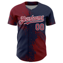 Load image into Gallery viewer, Custom Crimson Navy-White 3D Pattern Design Abstract Brush Stroke Authentic Baseball Jersey
