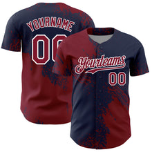 Load image into Gallery viewer, Custom Crimson Navy-White 3D Pattern Design Abstract Brush Stroke Authentic Baseball Jersey
