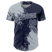 Load image into Gallery viewer, Custom Silver Navy-White 3D Pattern Design Abstract Brush Stroke Authentic Baseball Jersey
