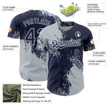 Load image into Gallery viewer, Custom Silver Navy-White 3D Pattern Design Abstract Brush Stroke Authentic Baseball Jersey

