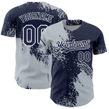 Load image into Gallery viewer, Custom Silver Navy-White 3D Pattern Design Abstract Brush Stroke Authentic Baseball Jersey
