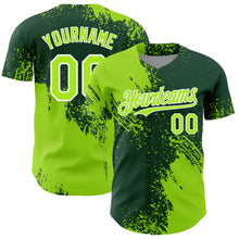 Load image into Gallery viewer, Custom Neon Green Green-White 3D Pattern Design Abstract Brush Stroke Authentic Baseball Jersey
