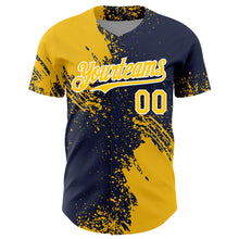 Load image into Gallery viewer, Custom Yellow Navy-White 3D Pattern Design Abstract Brush Stroke Authentic Baseball Jersey
