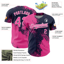 Load image into Gallery viewer, Custom Pink Navy-White 3D Pattern Design Abstract Brush Stroke Authentic Baseball Jersey

