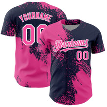 Load image into Gallery viewer, Custom Pink Navy-White 3D Pattern Design Abstract Brush Stroke Authentic Baseball Jersey

