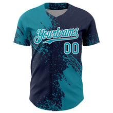 Load image into Gallery viewer, Custom Teal Navy-White 3D Pattern Design Abstract Brush Stroke Authentic Baseball Jersey
