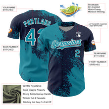 Load image into Gallery viewer, Custom Teal Navy-White 3D Pattern Design Abstract Brush Stroke Authentic Baseball Jersey
