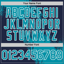Load image into Gallery viewer, Custom Teal Navy-White 3D Pattern Design Abstract Brush Stroke Authentic Baseball Jersey
