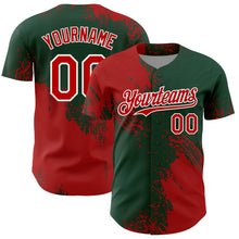 Load image into Gallery viewer, Custom Red Green-White 3D Pattern Design Abstract Brush Stroke Authentic Baseball Jersey
