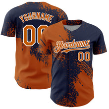Load image into Gallery viewer, Custom Texas Orange Navy-White 3D Pattern Design Abstract Brush Stroke Authentic Baseball Jersey
