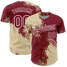 Load image into Gallery viewer, Custom Cream Crimson-White 3D Pattern Design Abstract Brush Stroke Authentic Baseball Jersey
