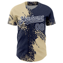 Load image into Gallery viewer, Custom Cream Navy-White 3D Pattern Design Abstract Brush Stroke Authentic Baseball Jersey
