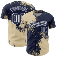 Load image into Gallery viewer, Custom Cream Navy-White 3D Pattern Design Abstract Brush Stroke Authentic Baseball Jersey
