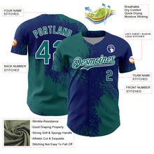 Load image into Gallery viewer, Custom Teal US Navy Blue-White 3D Pattern Design Abstract Brush Stroke Authentic Baseball Jersey
