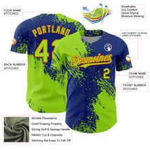 Load image into Gallery viewer, Custom Neon Green Royal-Orange 3D Pattern Design Abstract Brush Stroke Authentic Baseball Jersey
