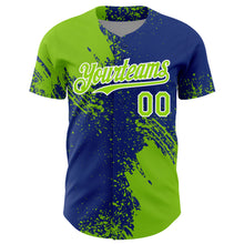 Load image into Gallery viewer, Custom Neon Green Royal-White 3D Pattern Design Abstract Brush Stroke Authentic Baseball Jersey
