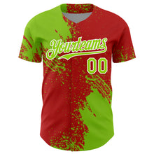 Load image into Gallery viewer, Custom Neon Green Red-White 3D Pattern Design Abstract Brush Stroke Authentic Baseball Jersey
