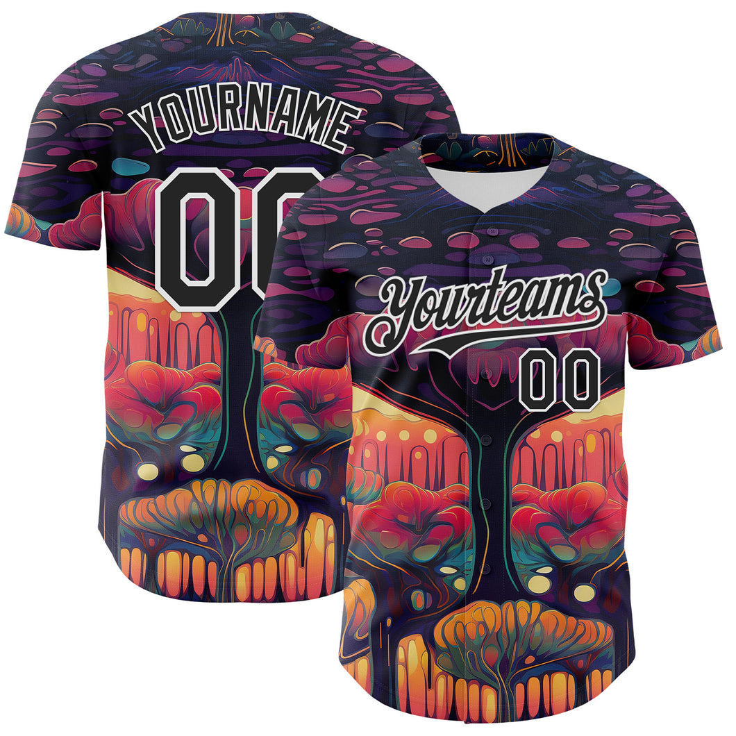 Custom Black White 3D Pattern Design Rave Psychedelic Forest Authentic Baseball Jersey