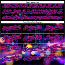 Load image into Gallery viewer, Custom Black Dark Purple-Hot Pink 3D Pattern Design Rave Psychedelic City Neon Authentic Baseball Jersey
