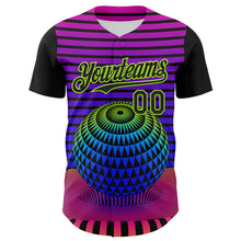 Load image into Gallery viewer, Custom Black Neon Green 3D Pattern Design Rave Psychedelic Geometry Authentic Baseball Jersey
