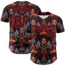 Load image into Gallery viewer, Custom Brown Black-Fire Red 3D Pattern Design Rave Psychedelic Fluid Art Authentic Baseball Jersey
