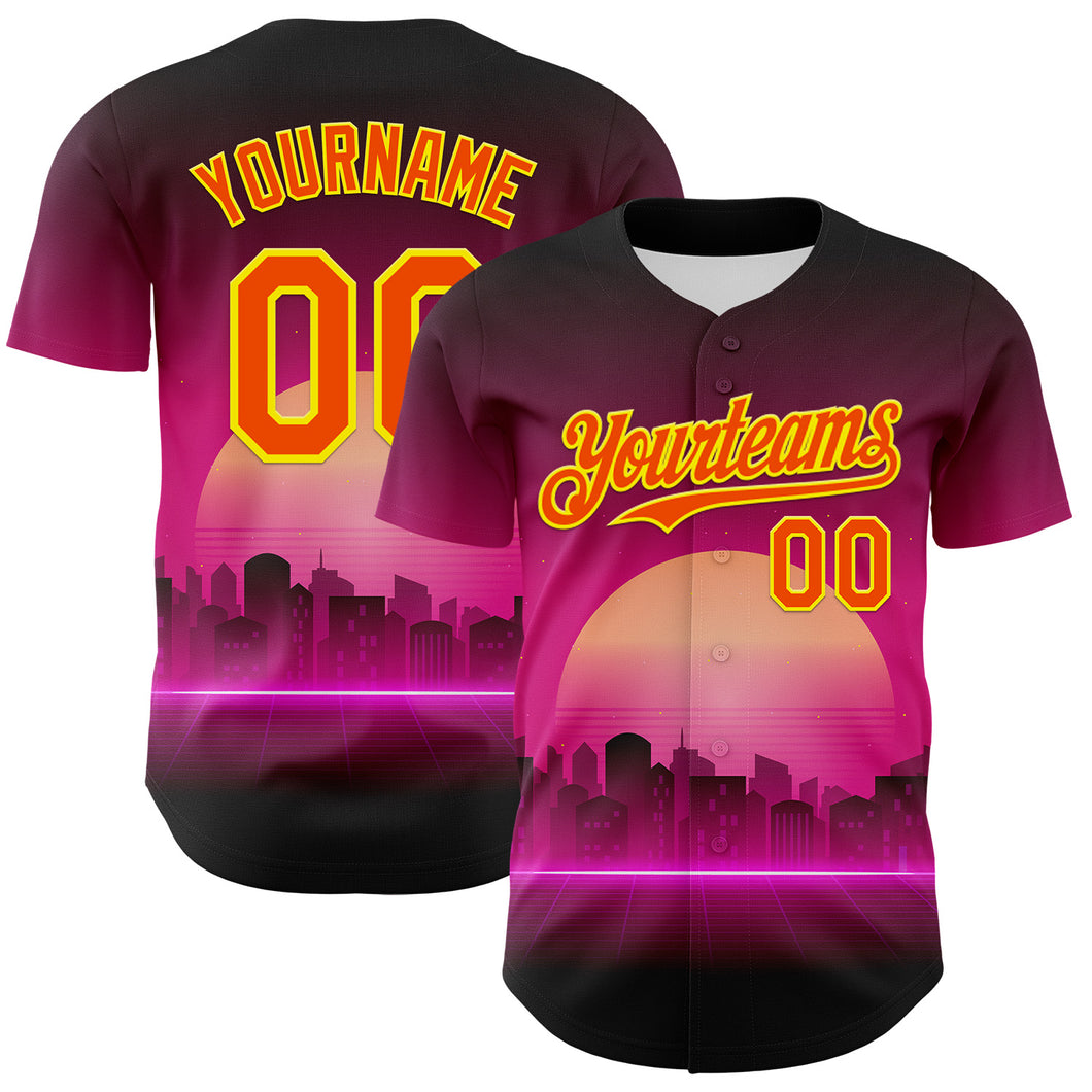 Custom Purple Orange-Light Yellow 3D Pattern Design Rave Psychedelic Futuristic Music Authentic Baseball Jersey