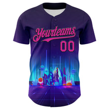 Load image into Gallery viewer, Custom Navy Deep Pink-Black 3D Pattern Design Rave Psychedelic Futuristic City Authentic Baseball Jersey
