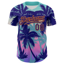 Load image into Gallery viewer, Custom Dark Purple Bay Orange 3D Pattern Design Rave Psychedelic Tropical Palm Tree Authentic Baseball Jersey
