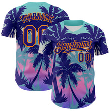 Load image into Gallery viewer, Custom Dark Purple Bay Orange 3D Pattern Design Rave Psychedelic Tropical Palm Tree Authentic Baseball Jersey
