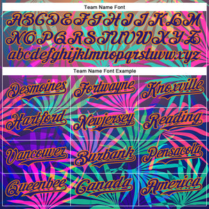 Custom Pink Dark Purple-Bay Orange 3D Pattern Design Rave Psychedelic Tropical Palm Leaves Authentic Baseball Jersey
