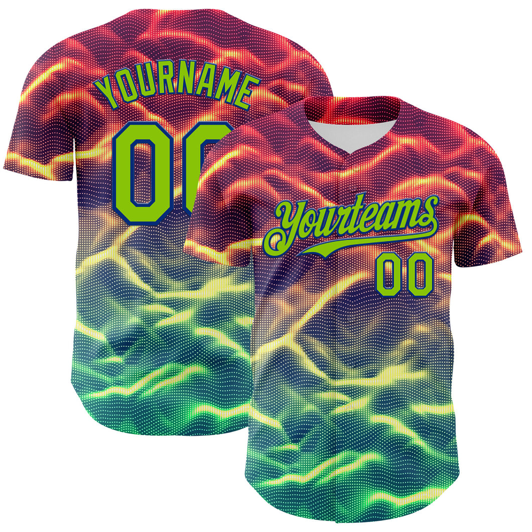 Custom Black Neon Green-Royal 3D Pattern Design Rave Psychedelic Tiny Spot Authentic Baseball Jersey