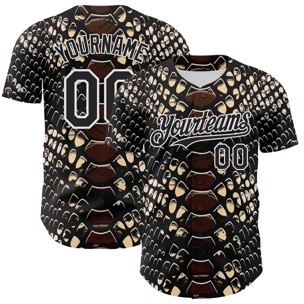 Custom Black White 3D Pattern Design Rave Psychedelic Snakeskin Authentic Baseball Jersey