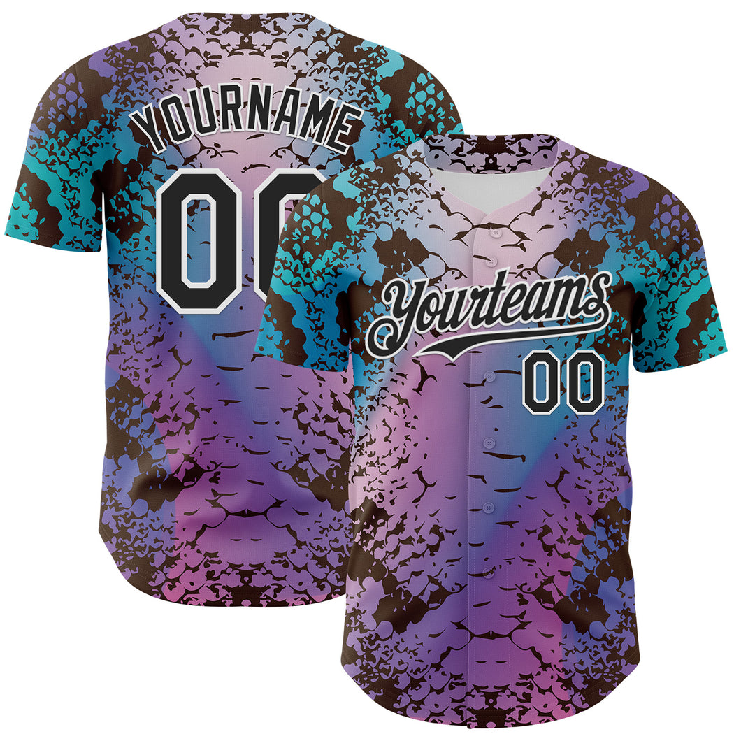 Custom Pink Black-White 3D Pattern Design Rave Psychedelic Snakeskin Authentic Baseball Jersey