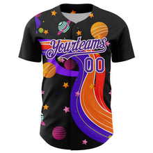 Load image into Gallery viewer, Custom Black Purple-White 3D Pattern Design Space Galaxy Star Authentic Baseball Jersey
