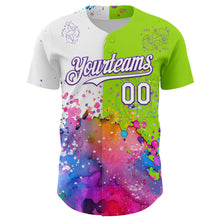 Load image into Gallery viewer, Custom Neon Green White-Purple 3D Pattern Design Graffiti Splash And Constellation Space Galaxy Star Authentic Baseball Jersey
