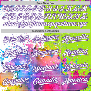 Custom Neon Green White-Purple 3D Pattern Design Graffiti Splash And Constellation Space Galaxy Star Authentic Baseball Jersey